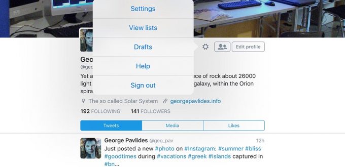 twitter settings menu